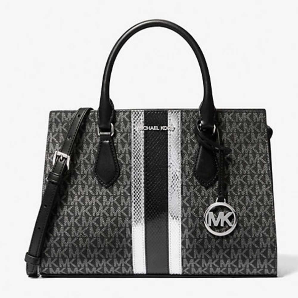 Michael Kors Sheila Medium Signature Logo and Metallic Satchel Crossbody CZ NWT - Picture 2 of 16